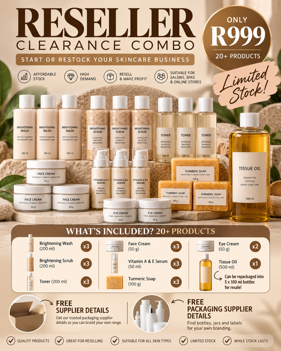 R999 Reseller Clearance Combo – 20+ Skincare Products